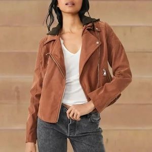 Free People Moto Jacket Size Large Tan Harriett Vegan Suede